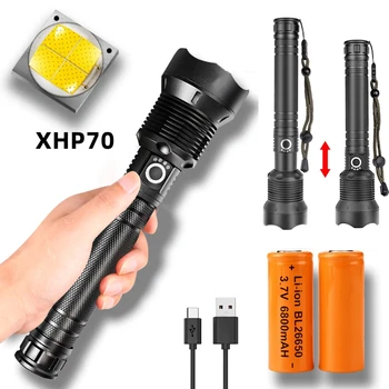 XHP70 Светодиодный фонарик USB Перезаряжаемая Вспышка ZLED Фонарик Zoom Тактический фонарь 18650 или 26650 Аккумуляторная Походная лампа