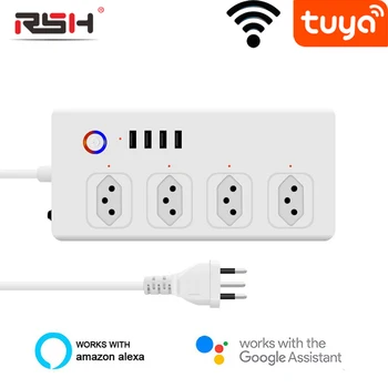 RSH Brasil WiFi Power Strip Бразильский Стандарт Tuya Smart Socket 4 Розетки 4 Порта USB Работает С голосовым управлением Alexa Google Home