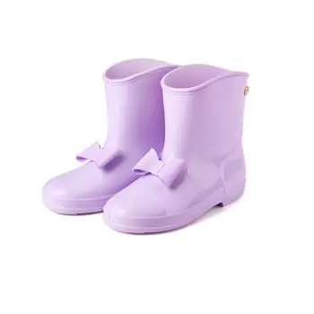 Детские непромокаемые ботинки от 1 до 10 лет для маленьких девочек, весна-осень ПВХ-слипоны на толстом каблуке Нескользящая детская обувь для ловли рыбы с галстуком-бабочкой Hw33