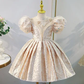 2023 Платья для официальных мероприятий для маленьких девочек, детские элегантные бальные платья с блестками и рюшами, выпускное платье принцессы для маленьких девочек