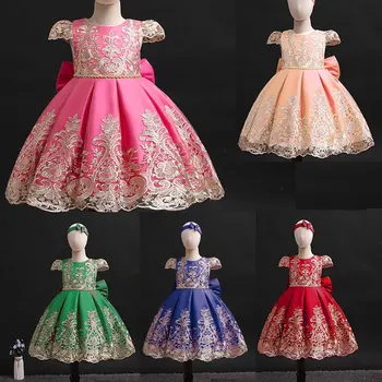 Платье с перекрестной каймой специально для девочек, платье принцессы пенпенг, детское платье с вышивкой большим бантом
