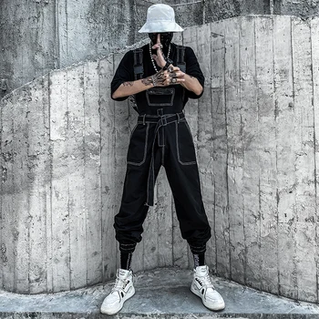 Брюки на подтяжках в стиле хип-хоп, мужские модные комбинезоны в корейском стиле, Мужской комбинезон с завязками на щиколотках, длинные брюки