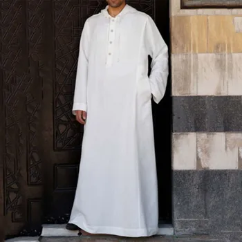 Мусульманские Мужчины Джубба Тобе С Длинным рукавом И Капюшоном, Дышащие Халаты, Мужские Халаты Тобе, Свободный Кафтан из Дубая, Саудовской Аравии, Мужская одежда