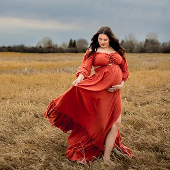 Винтажные платья для фотосессии для беременных Женщин, Макси Длинный Халат, Хлопковое платье для беременных, Аксессуары для костюмов для вечеринок 2023