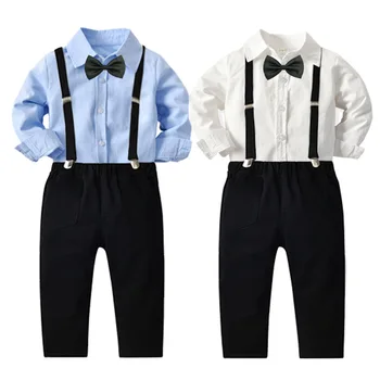 2022 новый детский костюм джентльмена, платье для выступлений с галстуком-бабочкой для мальчиков, детская рубашка с длинными рукавами + брюки на подтяжках, комплект из двух предметов