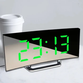 Цифровой будильник, настольные часы, зеркало с изогнутой поверхностью, электронные настольные часы, большой экран, настольные часы с функцией повтора для украшения дома