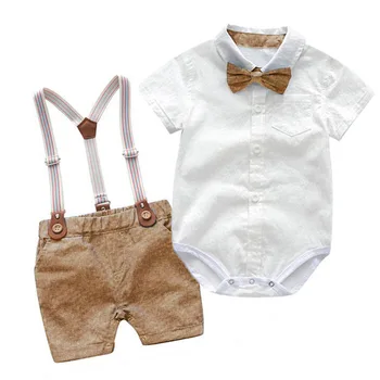 Летний костюм для новорожденных мальчиков от 0 до 3 лет, боди с галстуком-бабочкой + брюки на подтяжках, комплект из 2 предметов, мужской костюм для маленьких джентльменов
