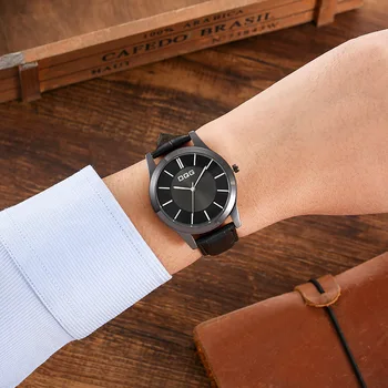 2023 Новые европейские и американские женские Кварцевые часы с простым дизайном, Модные мужские Водонепроницаемые часы с черным кожаным ремешком