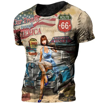 Мужская футболка Старого бренда Route 66, велосипедная толстовка с 3D принтом, мужская футболка большого размера с коротким рукавом