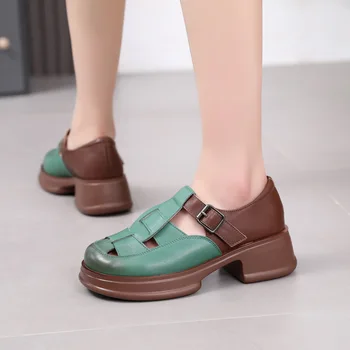 Размеры 35-43, Римские сандалии из спилка, женская летняя обувь на платформе, открытые зеленые каблуки