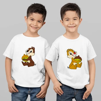 Детские комплекты из 2 предметов с мультяшным принтом, футболки Disney Chip 'N' Dale, Повседневные футболки 3-8 Размера, Удобная Одежда для девочек Y2K, детская Горячая футболка