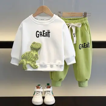 Костюм-свитер для мальчиков, новинка 2023 года, модная весенне-осенняя одежда для малышей, модный детский стильный костюм-двойка в корейском стиле