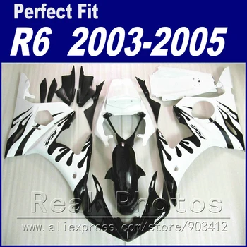 Абсолютно новые запчасти для мотоциклов YAMAHA R6 комплект обтекателей 2003 2004 2005 черный, белый цвет, подходят для YZF R6 обтекатели 03 04 05