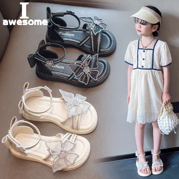 Повседневная нескользящая мягкая Детская обувь для малышей, летние корейские пляжные сандалии Принцессы для маленьких девочек с открытым носком