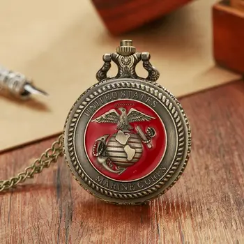 Тематическое ожерелье Корпуса морской пехоты США, Кварцевые карманные часы, Модная Красная Сувенирная цепочка с подвеской, Военные часы, лучшие подарки для мужчин