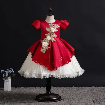 Высококачественное многослойное платье принцессы для детей с цветочным принтом, Рождественские вечерние платья для девочек