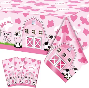 1 комплект из 2 предметов, розовая скатерть на ферму для девочки, день рождения, животные на ферме, тематическая вечеринка, декор в виде коровы