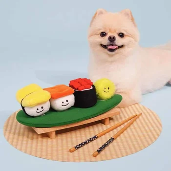 Милая Забавная Тибетская Звуковая игрушка для обнюхивания еды, Японская Плюшевая собака для Суши, Пищащая Игрушка для домашних животных, Обучающие интерактивные игрушки для щенка