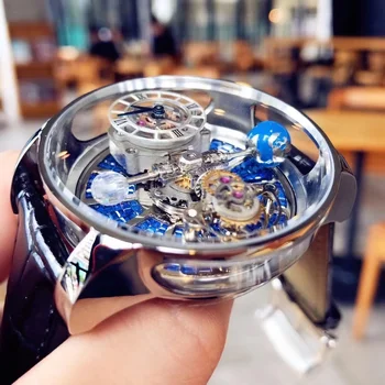 Лимитированная серия кожаных часов celestial body l Tourbillon, водонепроницаемые темные часы для отдыха, многофункциональные вращающиеся мужские часы
