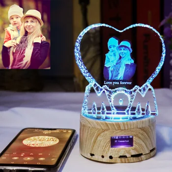 Изготовленная на заказ Хрустальная Фоторамка 3D в форме сердца из Хрусталя, Стеклянная Рамка, Украшенная Любовными Гирляндами с фотографиями для подарков маме