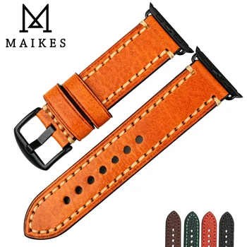 Ремешок для часов MAIKES из натуральной кожи для Apple Watch Band 49 мм 45 мм 44 мм 40 мм 42 мм 41 мм для iWatch SE Series 8 7 SE 6 5 4 3 для мужчин