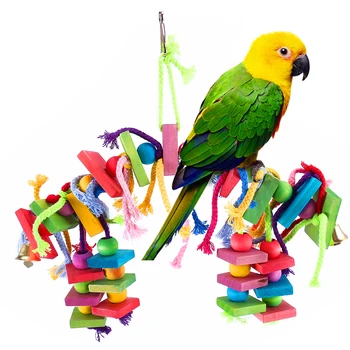 Игрушка для Жевания птиц, Разноцветные Деревянные Игрушки для Попугаев, Жевательные Подвесные Игрушки, Кормовые блоки для Попугаев, Попугайчики