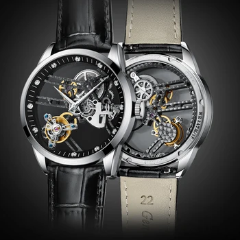 Часы JINLERY Skeleton с бриллиантовым турбийоном, механические часы с ручным заводом, специальные механические роскошные часы Steel 2021 часы мужские