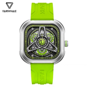 Новые Модные Мужские часы 2023, Светящиеся Водонепроницаемые Спортивные часы, Роскошный Квадратный Зеленый Силиконовый ремешок, Кварцевые часы, Мужские Оригинальные подарки