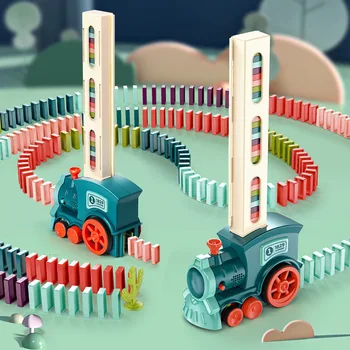 Домино Забавные строительные блоки Размещаются автоматически Электрический поезд со светом и музыкой Развивающие детские игрушки в подарок