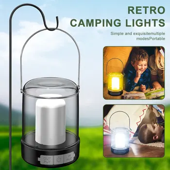 USB перезаряжаемый ретро-фонарь, светодиодная лампа для кемпинга, светильник для палатки, дорожный фонарик с ручкой, Водонепроницаемый рабочий светильник, 3 режима освещения