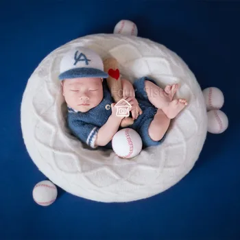 Реквизит для фотосессии ребенка, Мохеровый вязаный бейсбольный спортивный комплект, цельная одежда на заказ для новорожденных мальчиков, аксессуары для фотосъемки