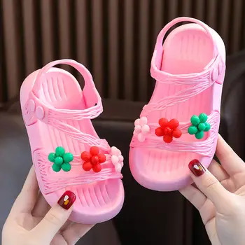 Сандалии для девочек, новинка 2023 года, обувь принцессы, мягкая противоскользящая подошва, детские сандалии в цветочек для маленьких девочек, обувь для девочек