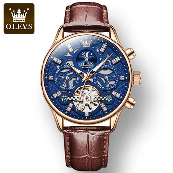OLEVS Водонепроницаемые часы Отличного качества в модном стиле, модные мужские наручные часы с автоматическим механическим ремешком из кориума, Светящиеся