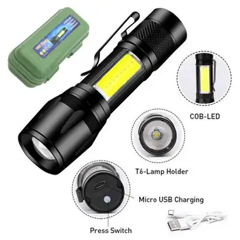 Портативный мини-светодиодный фонарик USB, перезаряжаемый, высокая яркость, сильный свет, открытый дальнобойный фонарик для рыбалки, кемпинга, пеших прогулок