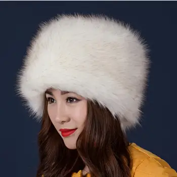 Женская пушистая шапка-ведро, уютные зимние модные шапки-ведра из искусственного лисьего меха, женские утолщенные пушистые модные аксессуары, зимние