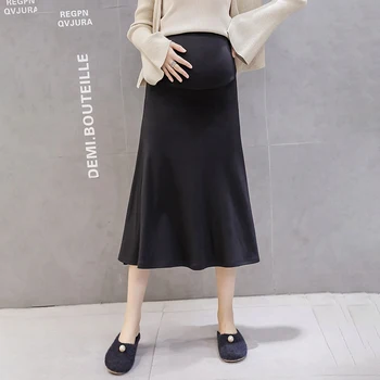 8819 # 2021, Осенние Корейские модные Трикотажные юбки для беременных, Трапециевидная Свободная Одежда для живота с эластичной резинкой на талии для беременных