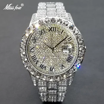 Роскошные Мужские часы С Модными римскими цифрами, Кварцевые наручные часы с бриллиантами, хип-хоп, Обледеневшие Водонепроницаемые Часы, Подарок 2022