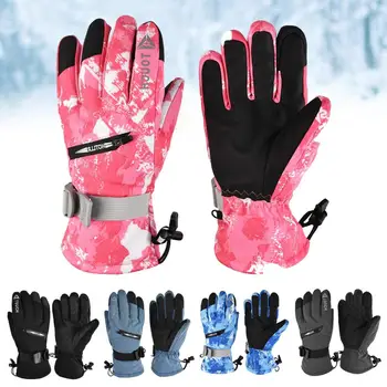 1 Пара зимних перчаток с плюшевой подкладкой, сенсорный экран, застежка на шнурке, силиконовая утепленная ладонь, флисовые лыжные перчатки для бега