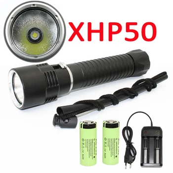 Ультра яркий 2500LM XHP50 светодиодный фонарик для дайвинга, водонепроницаемый подводный светильник с плавным затемнением + батарея 26650 + зарядное устройство
