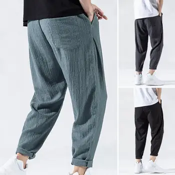 Японские Свободные Мужские Хлопчатобумажные Льняные брюки, Мужские Летние Новые дышащие однотонные льняные брюки, Уличная одежда для фитнеса, Большие размеры M-3XL