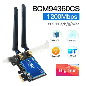 Двухдиапазонный 1200 Мбит/с 802.11ac Wifi Bluetooth 4.0 Беспроводной адаптер PCI-E Airdrop WLAN Для MAC Hackintosh Windows 11