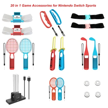 Соматосенсорный спортивный набор 20 in1, ремешок на запястье, Световой меч, Теннисная ракетка J-con, Зарядная база, игровые аксессуары для NS Switch