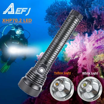 Фонарик для дайвинга 7000 лм XHP70.2 светодиодный подводный профессиональный фонарь для дайвинга Водонепроницаемый 150 м для погружения на открытом воздухе светодиодный желтый/белый светильник