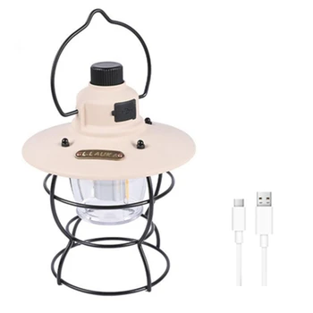 1 шт., Ретро походные фонари, водонепроницаемые лошадиные фонари, USB перезаряжаемая аварийная портативная лошадиная лампа (молочно-белый)