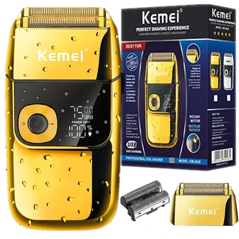 Kemei KM-2028 цельнометаллическая электробритва для мужчин, электрическая бритва для волос, станок для бритья на лысой голове, отделка выцветает, перезаряжаемая