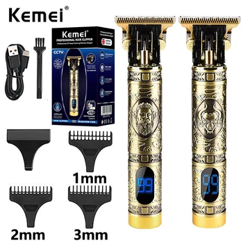 Оригинальный металлический корпус Kemei, триммер для волос для мужчин, профессиональный литиевый ЖК-дисплей, машинка для стрижки бороды, электрическая машинка для стрижки волос