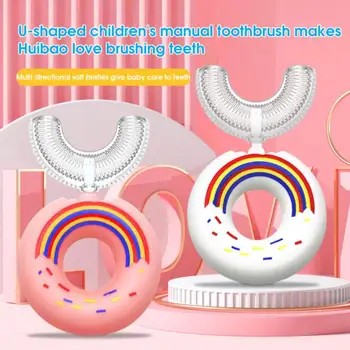 Детская зубная щетка U-образной формы, в форме пончика, от 2 до 6 лет, Мультяшная силиконовая детская зубная щетка, Ручная чистка полости рта
