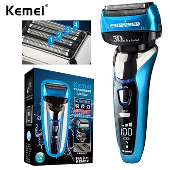 Kemei KM-8150 влажная сухая 3-скоростная перезаряжаемая электробритва для мужчин, электрическая бритва для бороды, станок для бритья лица с 4 лезвиями