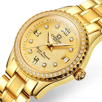 Швейцарские часы Роскошного бренда Carnival, Женские автоматические механические часы, Золотые часы с сапфировым стеклом C8629L-6