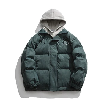 Зимняя мужская контрастная куртка из двух предметов с хлопковой подкладкой, Модная Повседневная Свободная парка, пара Уличных Harajuku, теплое пальто